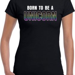 Born to be a unicorn regenboog t-shirt / shirt zwart voor dames -  LHBT / rainbow kleding / outfit 2XL
