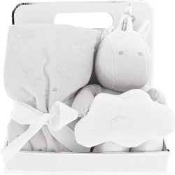 Clayre & Eef Plaid met Knuffel KT060.073 75*75 / 20 cm - Wit Polyester Knuffeldier