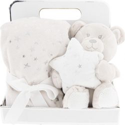 Clayre & Eef Plaid met Knuffel KT060.074 75*75 / 20 cm - Beige Polyester Knuffeldier
