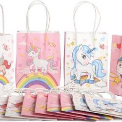 Decopatent® 12 STUKS MIX Unicorns Eenhoorn Traktatie Uitdeel papieren zakjes met handvat - Traktaitezakjes voor uitdeelcadeautjes