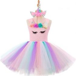 Eenhoorn Meisjes Jurk Tutu Met Gratis Haarband - roze - Maat 104/110 (110)