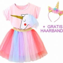 Eenhoorn Meisjes Jurk Tutu Met Gratis Haarband - roze - Maat 110/116