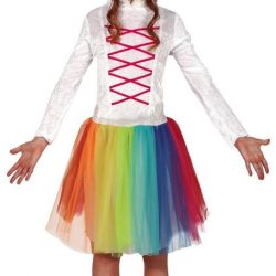 Eenhoorn dieren jurkje wit met regenboog voor meisjes - Carnavaloutfits/verkleedkleding voor meisjes 10-12 jaar (140-152)