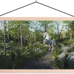 Eenhoorn in een bos schoolplaat platte latten blank 120x60 cm - Foto print op textielposter (wanddecoratie woonkamer/slaapkamer)