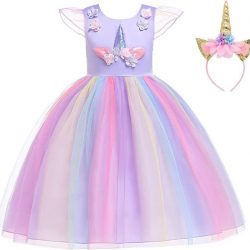Eenhoorn jurk unicorn jurk eenhoorn kostuum - paars Classic 146-152 (150) prinsessen jurk verkleedjurk + haarband