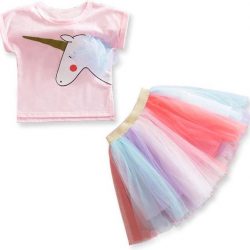 Eenhoorn jurk unicorn jurk set eenhoorn kostuum - 122-128 (140) prinsessen jurk tutu verkleedjurk + GRATIS haarband