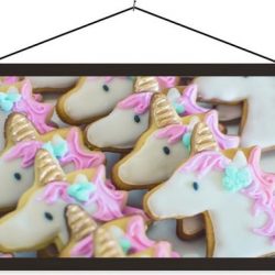 Eenhoorn koekjes schoolplaat platte latten zwart 120x60 cm - Foto print op textielposter (wanddecoratie woonkamer/slaapkamer)