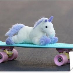 Eenhoorn op skateboard poster 120x80 cm - Foto print op Poster (wanddecoratie woonkamer / slaapkamer)