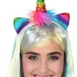 Eenhoorn verkleed diadeem regenboog voor dames
