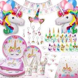 Fissaly® 142 Stuks Luxe Eenhoorn Verjaardag Decoratie Versiering – Unicorn Set – Kinderfeest – Feest
