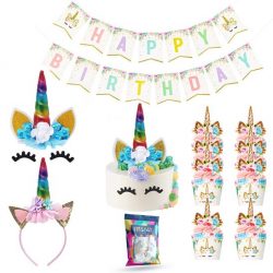 Fissaly® 53 Stuks Regenboog Eenhoorn Verjaardag Decoratie Versiering – Unicorn Topper Set – Kinderfeest – feest