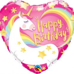 Folieballon - Happy birthday - Eenhoorn - Hartvormig - 46cm - Zonder vulling