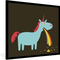Foto in lijst - Illustratie van een eenhoorn die overgeeft fotolijst zwart 40x40 cm - Poster in lijst (Wanddecoratie woonkamer / slaapkamer)
