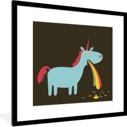 Foto in lijst - Illustratie van een eenhoorn die overgeeft fotolijst zwart met witte passe-partout 40x40 cm - Poster in lijst (Wanddecoratie woonkamer / slaapkamer)