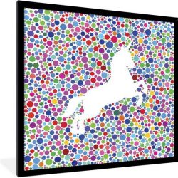 Foto in lijst - Illustratie van een witte eenhoorn op een kleurrijke achtergrond fotolijst zwart 40x40 cm - Poster in lijst (Wanddecoratie woonkamer / slaapkamer)