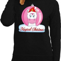 Foute kersttrui eenhoorn magical christmas - zwart - voor dames S (36)