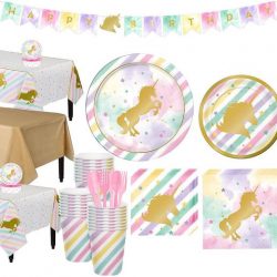Gouden eenhoorn feestartikelen verjaardagsfeestje - decoratie set - papier（voor 16 personen）