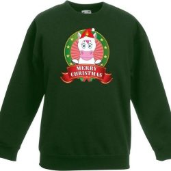 Groene kersttrui met een eenhoorn jongens en meisjes - Kerstruien kind 5-6 jaar (110/116)