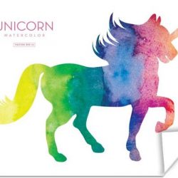 Illustratie van een eenhoorn in regenboog kleuren poster 80x60 cm - Foto print op Poster (wanddecoratie woonkamer / slaapkamer) / Wilde dieren Poster
