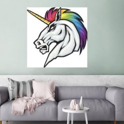 Illustratie van een eenhoorn met een boos gezicht poster 160x120 cm - Foto print op Poster (wanddecoratie woonkamer / slaapkamer) / Wilde dieren Poster XXL / Groot formaat!
