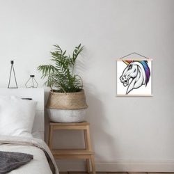 Illustratie van een eenhoorn met een boos gezicht schoolplaat platte latten blank 40x30 cm - klein - Foto print op textielposter (wanddecoratie woonkamer/slaapkamer)