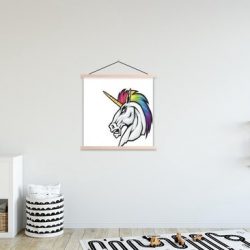 Illustratie van een eenhoorn met een boos gezicht schoolplaat platte latten blank 60x45 cm - Foto print op textielposter (wanddecoratie woonkamer/slaapkamer)