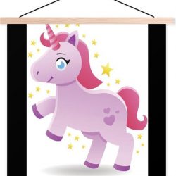 Illustratie van een roze eenhoorn met sterren schoolplaat platte latten blank 120x160 cm - Foto print op textielposter (wanddecoratie woonkamer/slaapkamer) XXL / Groot formaat!