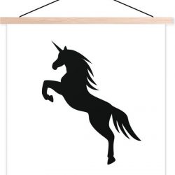 Illustratie van een steigerende eenhoorn schoolplaat platte latten blank 60x60 cm - Foto print op textielposter (wanddecoratie woonkamer/slaapkamer)