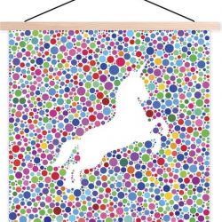 Illustratie van een witte eenhoorn op een kleurrijke achtergrond schoolplaat platte latten blank 120x120 cm - Foto print op textielposter (wanddecoratie woonkamer/slaapkamer)
