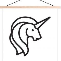 Illustratie van een witte eenhoorn schoolplaat platte latten blank 60x60 cm - Foto print op textielposter (wanddecoratie woonkamer/slaapkamer)