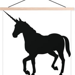 Illustratie van een zwarte eenhoorn schoolplaat platte latten blank 60x60 cm - Foto print op textielposter (wanddecoratie woonkamer/slaapkamer)