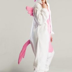 KIMU Onesie Pegasus eenhoorn pak wit roze unicorn kostuum - maat XS-S - unicornpak jumpsuit huispak