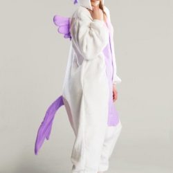 KIMU Onesie Pegasus kinder pak eenhoorn wit paars unicorn - maat 128-134 - eenhoornpak jumpsuit pyjama
