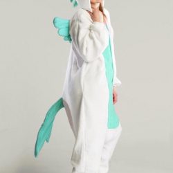 KIMU Onesie Pegasus kinder pak eenhoorn wit turquoise unicorn - maat 146-152 - eenhoornpak jumpsuit pyjama