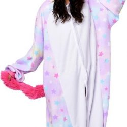 KIMU Onesie eenhoorn pak sterren paars unicorn kostuum - maat L-XL - eenhoornpak jumpsuit huispak