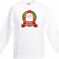 Kerst sweater voor kinderen met Kerstman print - wit - jongens en meisjes sweater 3-4 jaar (98/104)