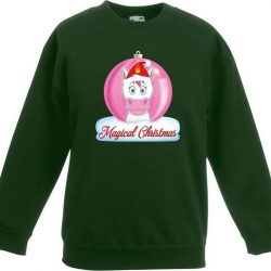 Kersttrui met roze eenhoorn kerstbal groen voor meisjes 7-8 jaar (122/128)