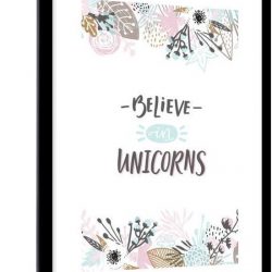 Kinderillustratie Believe in unicorns quote 80x120 cm