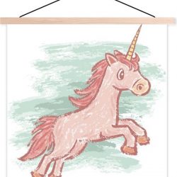 Kinderillustratie eenhoorn tekening textielposter latten blank 90x90 cm - Foto print op schoolplaat (wanddecoratie woonkamer/slaapkamer)