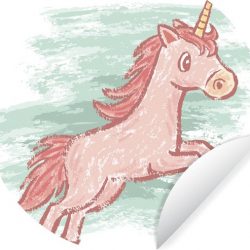 Kinderillustratie eenhoorn tekening - ⌀ 140 cm - rond schilderij - behangcirkel - muurcirkel - wooncirkel - zelfklevend & rond uitgesneden