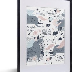 Kinderillustratie met een patroon van sterren en eenhoorns 30x40 cm - klein