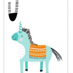 Kinderillustratie van de letters van het alfabet 'Unicorn' op een witte achtergrond 60x90 cm