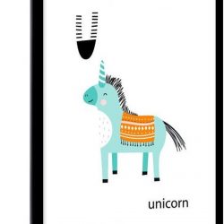 Kinderillustratie van de letters van het alfabet 'Unicorn' op een witte achtergrond 80x120 cm
