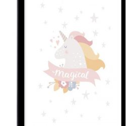 Kinderillustratie van een eenhoorn met de quote Magical 60x90 cm