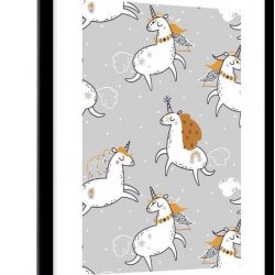 Kinderpatroon met eenhoorns op een blauwpaarse achtergrond 80x120 cm