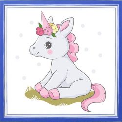 Kinderposter - Unicorn - 20x20 cm - Met Blauw 3D Houten Kader