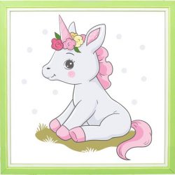 Kinderposter - Unicorn - 20x20 cm - Met Lichtgroen 3D Houten Kader