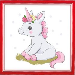 Kinderposter - Unicorn - 20x20 cm - Met Rood 3D Houten Kader