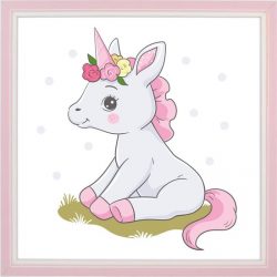 Kinderposter - Unicorn - 20x20 cm - Met Roze 3D Houten Kader