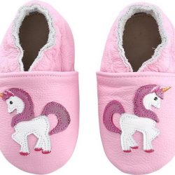Leren roze babyslofjes van Baby-Slofje Unicorn maat 6-12 mnd